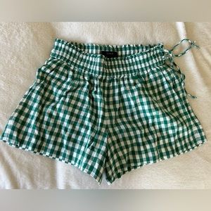 JCrew Women's Green and White Plaid Linen Shorts 3" size XXS
